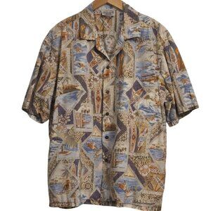 Vintage Pacific Legend Apparel Hawaiian Aloha Shirt Mens XL Surfing Canoe Floral